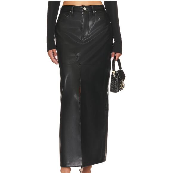 BLANKNYC Black Faux Leather Maxi Skirt Size 25 Western Front Slit A-Line $98 NEW - Picture 1 of 8